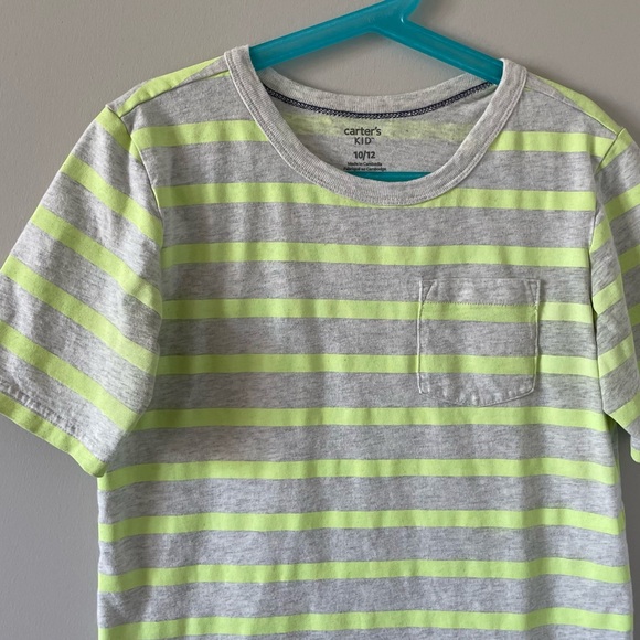 Carter’s Kids Neon Stripe Pocket T-Shirt - Yellow/Green Neon Stripe on Grey - Picture 2 of 6